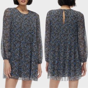 Wilfred Aritzia Daydreamer Mini Dress Pleated Long Sleeve Black Buoy Floral M